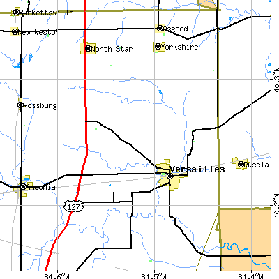 Zip code 45380 close-up map