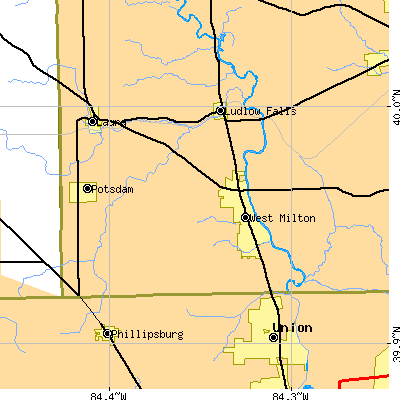 Zip code 45383 close-up map