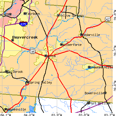 Zip code 45385 close-up map