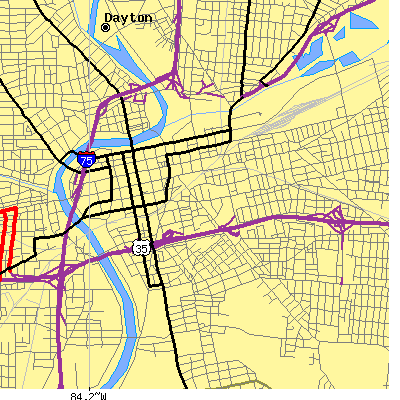 Zip code 45402 close-up map