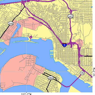 Zip code 92101 close-up map