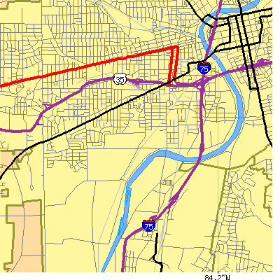 Zip code 45408 close-up map