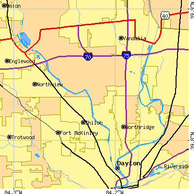 Zip code 45414 close-up map