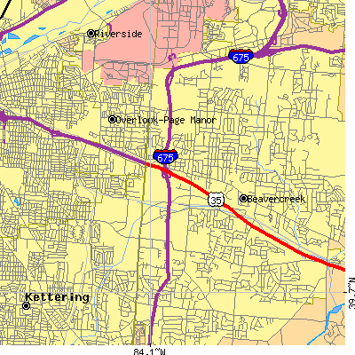 Zip code 45432 close-up map
