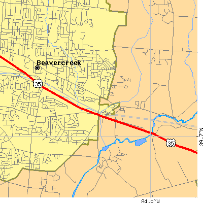 Zip code 45434 close-up map