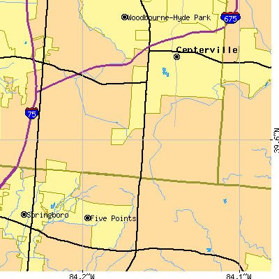 Zip code 45458 close-up map