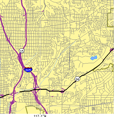 Zip code 92105 close-up map
