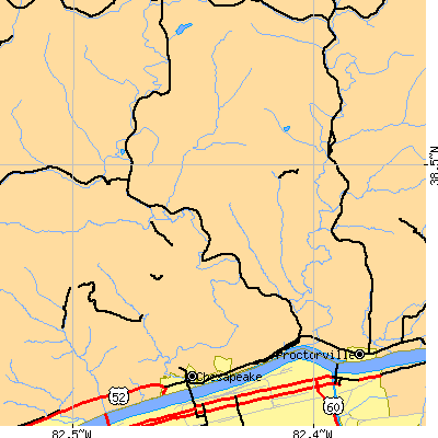 Zip code 45619 close-up map