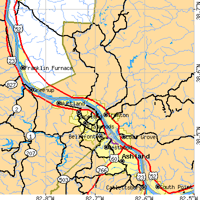 Zip code 45638 close-up map