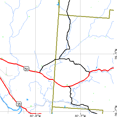 Zip code 45647 close-up map
