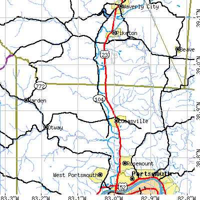 Zip code 45648 close-up map