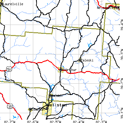 Zip code 45651 close-up map