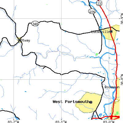 Zip code 45652 close-up map
