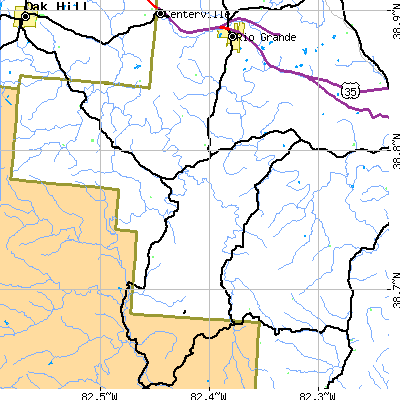 Zip code 45658 close-up map