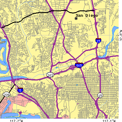Zip code 92108 close-up map