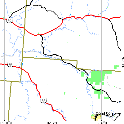 Zip code 45672 close-up map