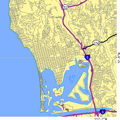 Zip code 92109 close-up map