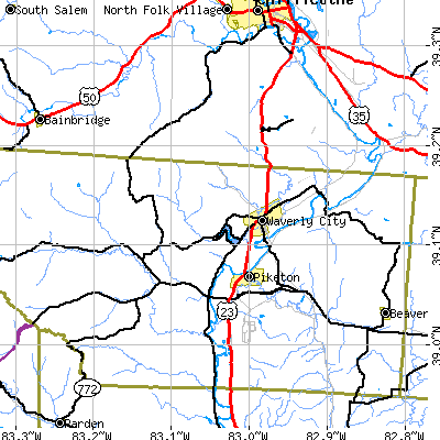 Zip code 45690 close-up map