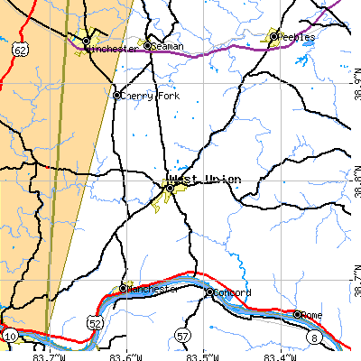 Zip code 45693 close-up map