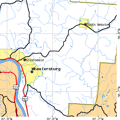 Zip code 45694 close-up map