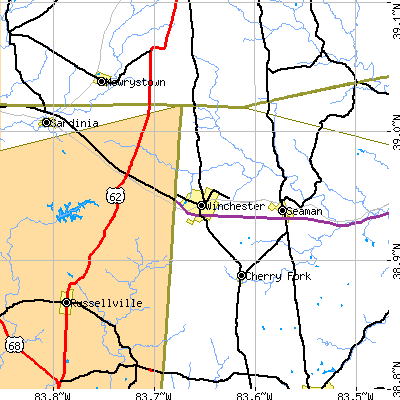 Zip code 45697 close-up map