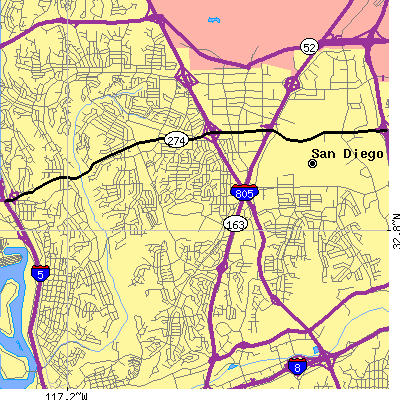 Zip code 92111 close-up map