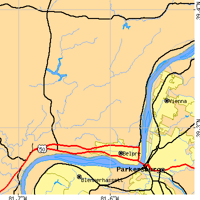Zip code 45714 close-up map