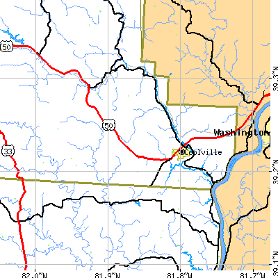Zip code 45723 close-up map