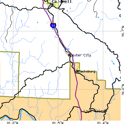 Zip code 45727 close-up map