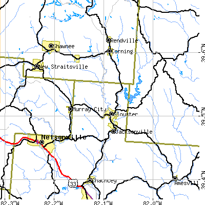 Zip code 45732 close-up map