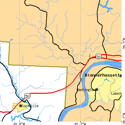 Zip code 45742 close-up map