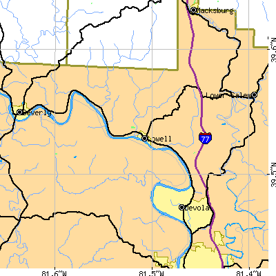 Zip code 45744 close-up map