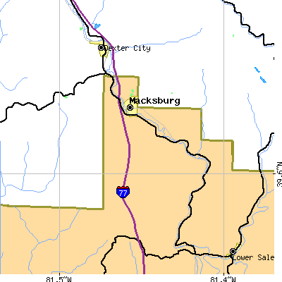 Zip code 45746 close-up map