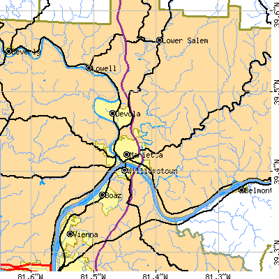 Zip code 45750 close-up map