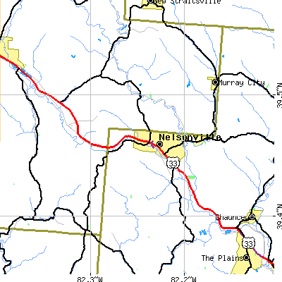 Zip code 45764 close-up map