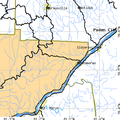 Zip code 45767 close-up map