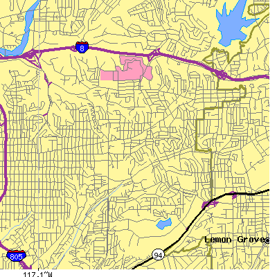 Zip code 92115 close-up map