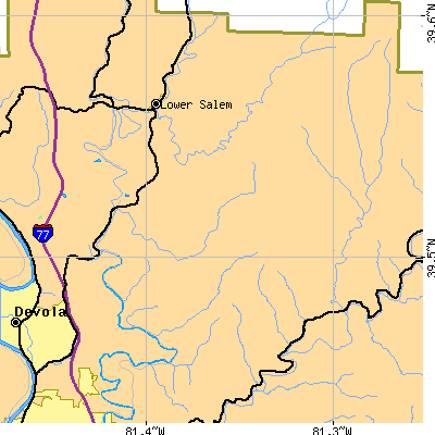 Zip code 45788 close-up map