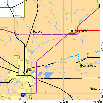 Zip code 45801 close-up map