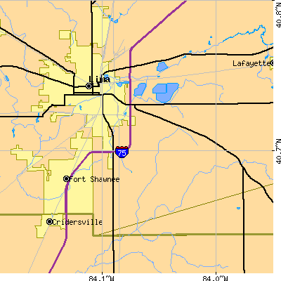 Zip code 45804 close-up map
