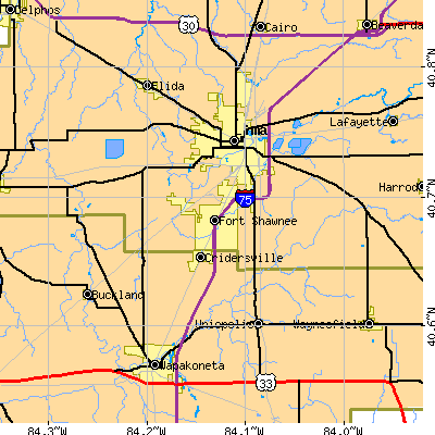 Zip code 45806 close-up map