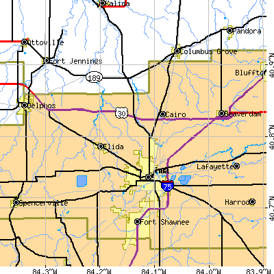 Zip code 45807 close-up map