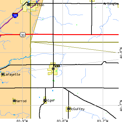 Zip code 45810 close-up map