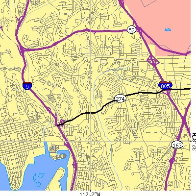 Zip code 92117 close-up map