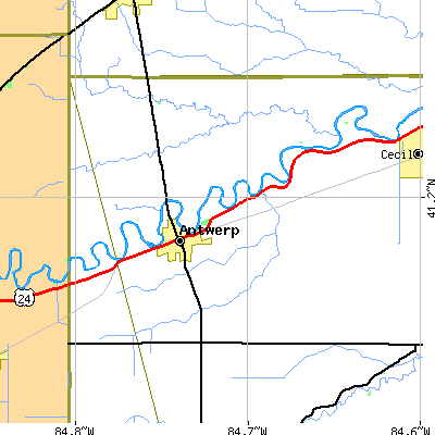 Zip code 45813 close-up map
