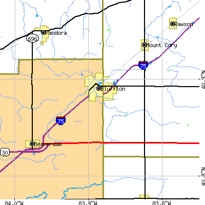 Zip code 45817 close-up map