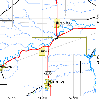 Zip code 45821 close-up map