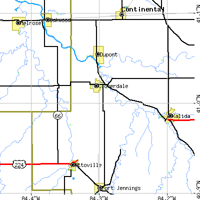 Zip code 45827 close-up map