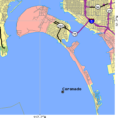 Zip code 92118 close-up map