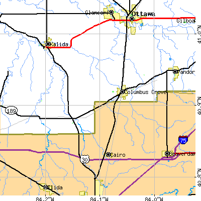 Zip code 45830 close-up map